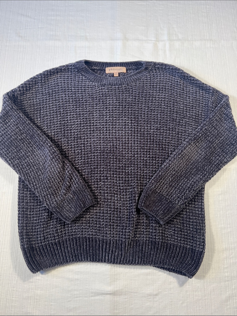 Philosophy Navy/Grey Waffle Knit Crewneck Sweater
